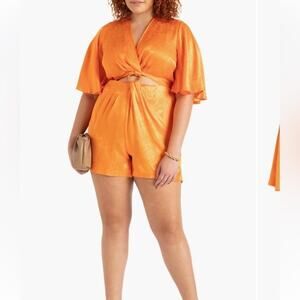 NEW Eloquii Orange Cuttout Ring Detail Romper Sz 16
